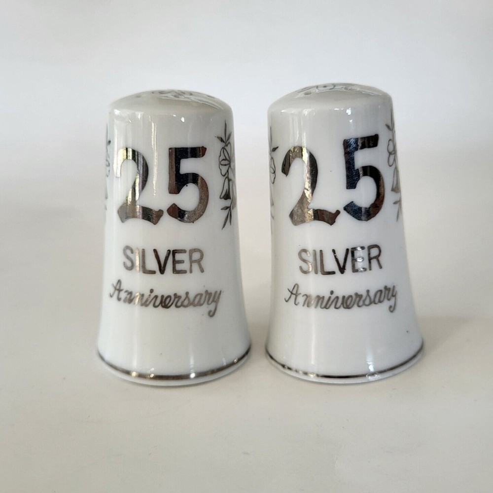 Vintage Lefton Salt & Pepper Shakers 25th Silver Anniversary Lily H-734 Japan